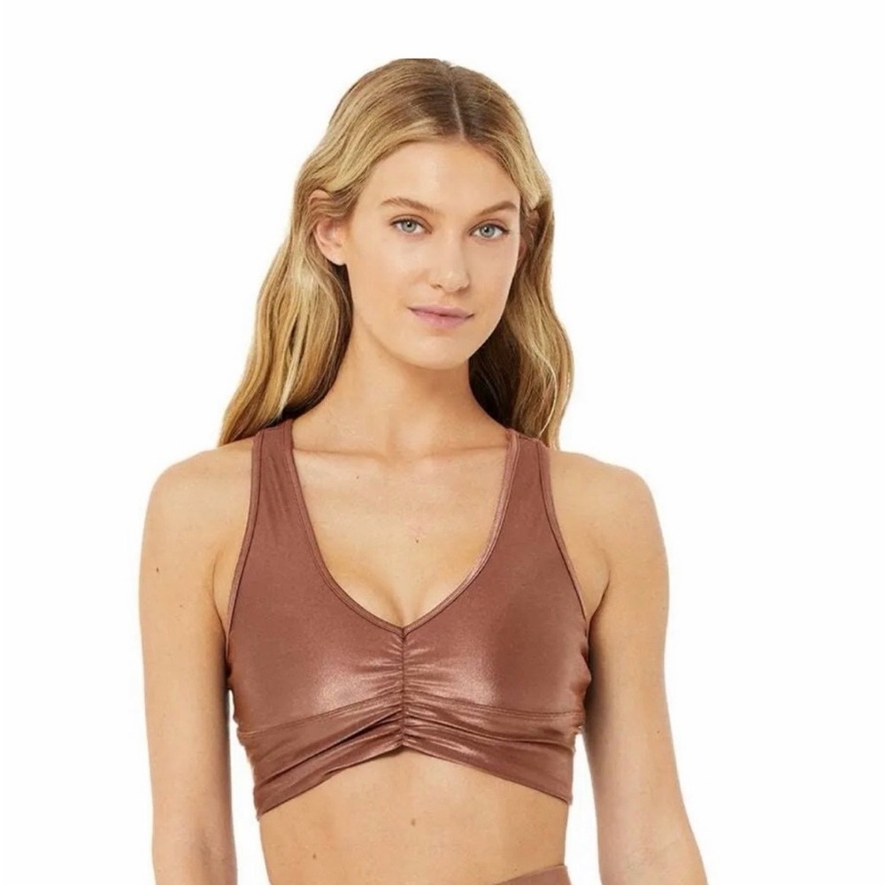 ALO Yoga Metallic Bronze Sports Bra and Leggings Set